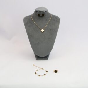 18K gold-plated stainless steel clover jewellery set