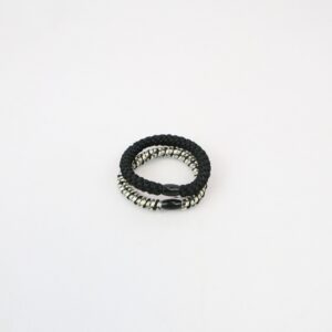 Double loop textured elastic hair tie set with soft stretch design for everyday hair styling.