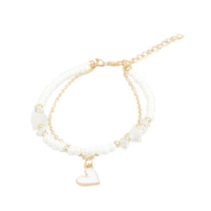 Beaded anklet with heart charm and chain detail