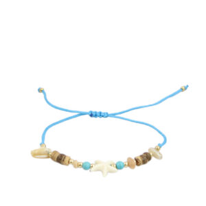Sea-inspired bracelet with mixed charms and bead detailing on an adjustable cord.