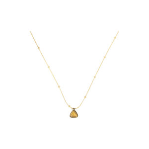 Gold-Tone Satellite Chain Necklace with Brown Triangle Stone Pendant