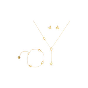 Gold-Tone Stainless Steel Toggle Knot Necklace & Stud Earrings Set