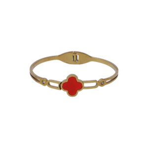 Stainless Steel Red Clover Bangle Bracelet