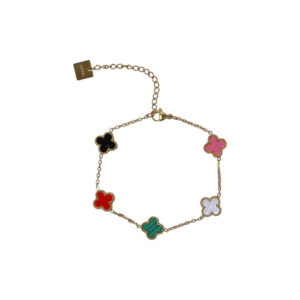 Stainless Steel Multi-Color Clover Charm Bracelet