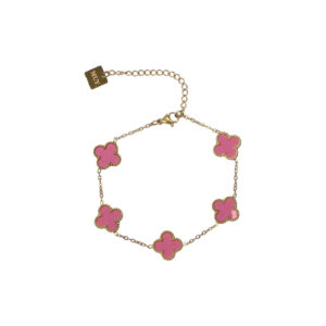 Stainless Steel Pink Clover Charm Bracelet