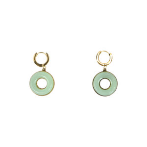 Stainless Steel Gold Green Resin Hoop Earrings
