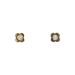 Stainless Steel Gold Crystal Flower Stud Earrings