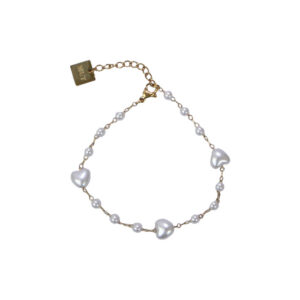 Stainless Steel Gold Pearl Heart Bracelet