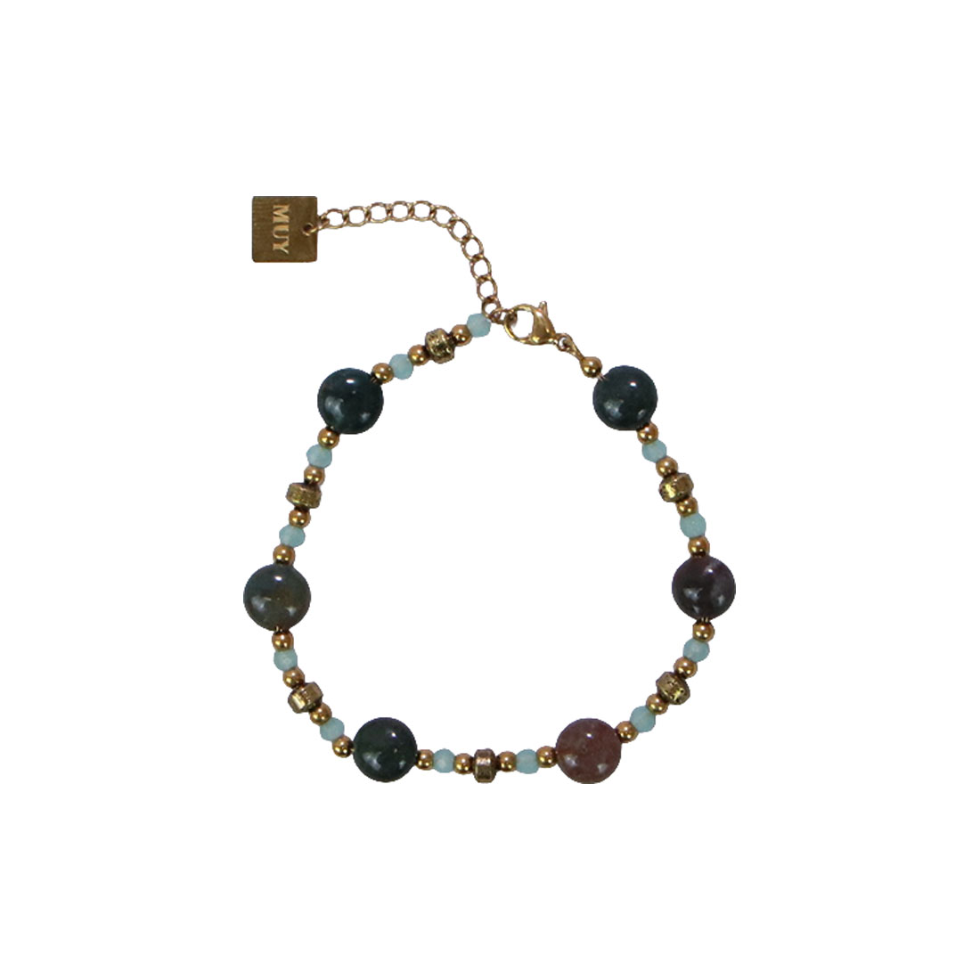 Stainless Steel Gold Green Beaded Bracelet
