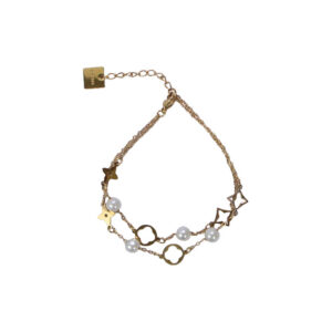 Stainless Steel Gold Clover & Pearl Charm Bracelet