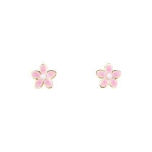 Stainless Steel Pink Flower Stud Earrings