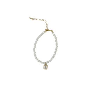 Gold Pearl Square Charm Bracelet