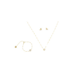 Gold-Tone Stainless Steel Heart Charm Necklace & Matching Stud Earrings Set