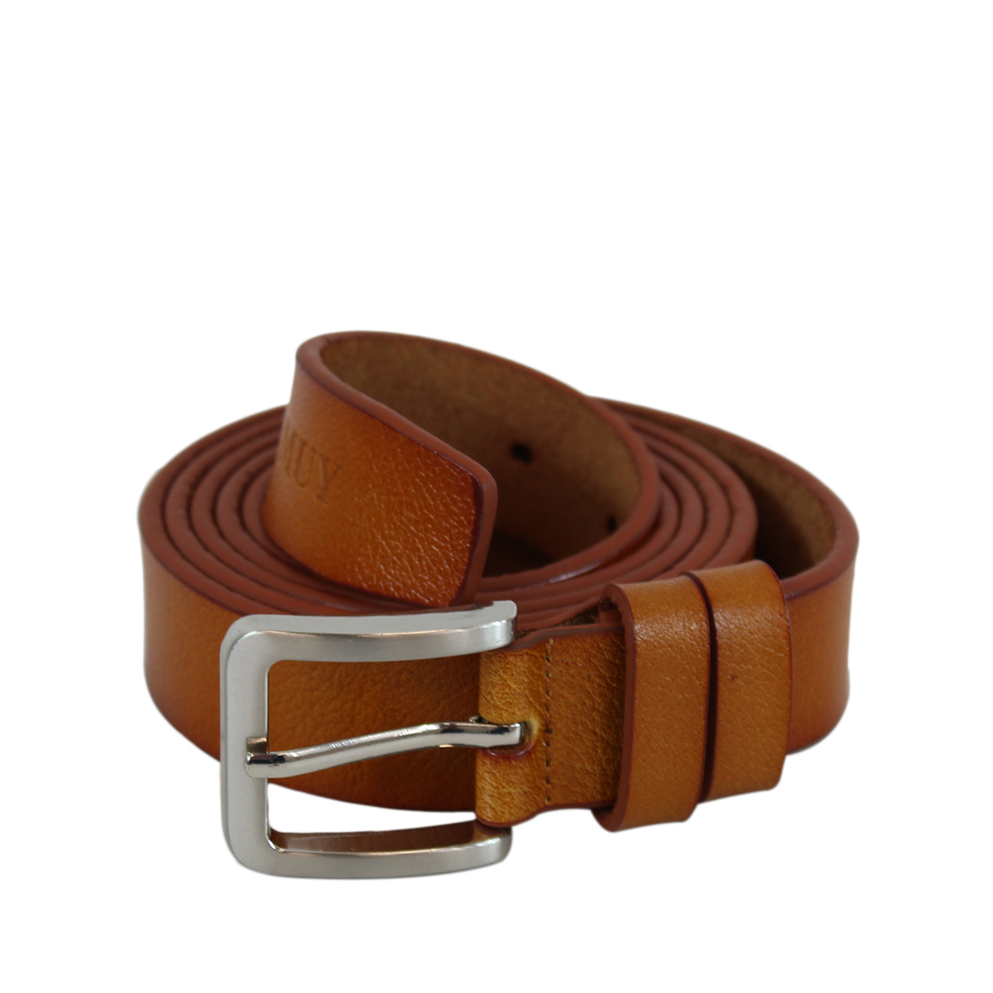Real leather narrow plain belt