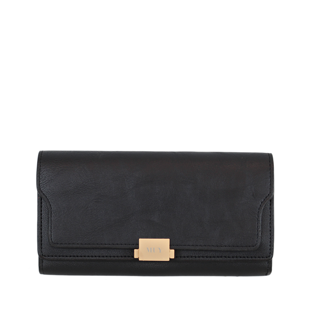 Leather double folded purse with muy trim