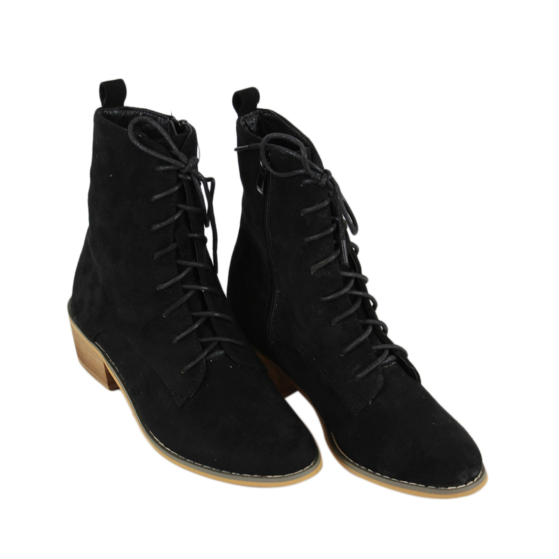 * Suede leather lace-up flat ankle boots