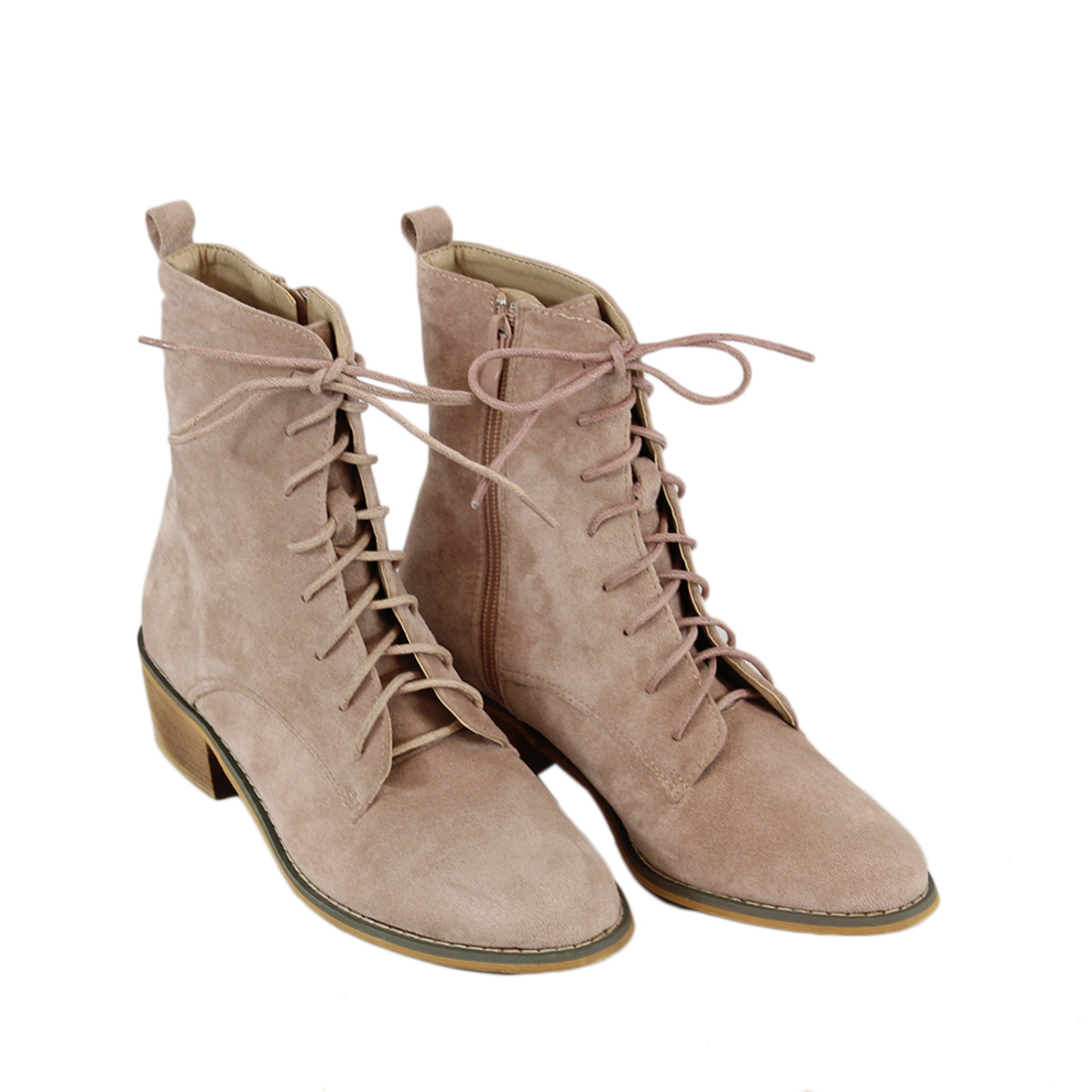 * Suede leather lace-up flat ankle boots