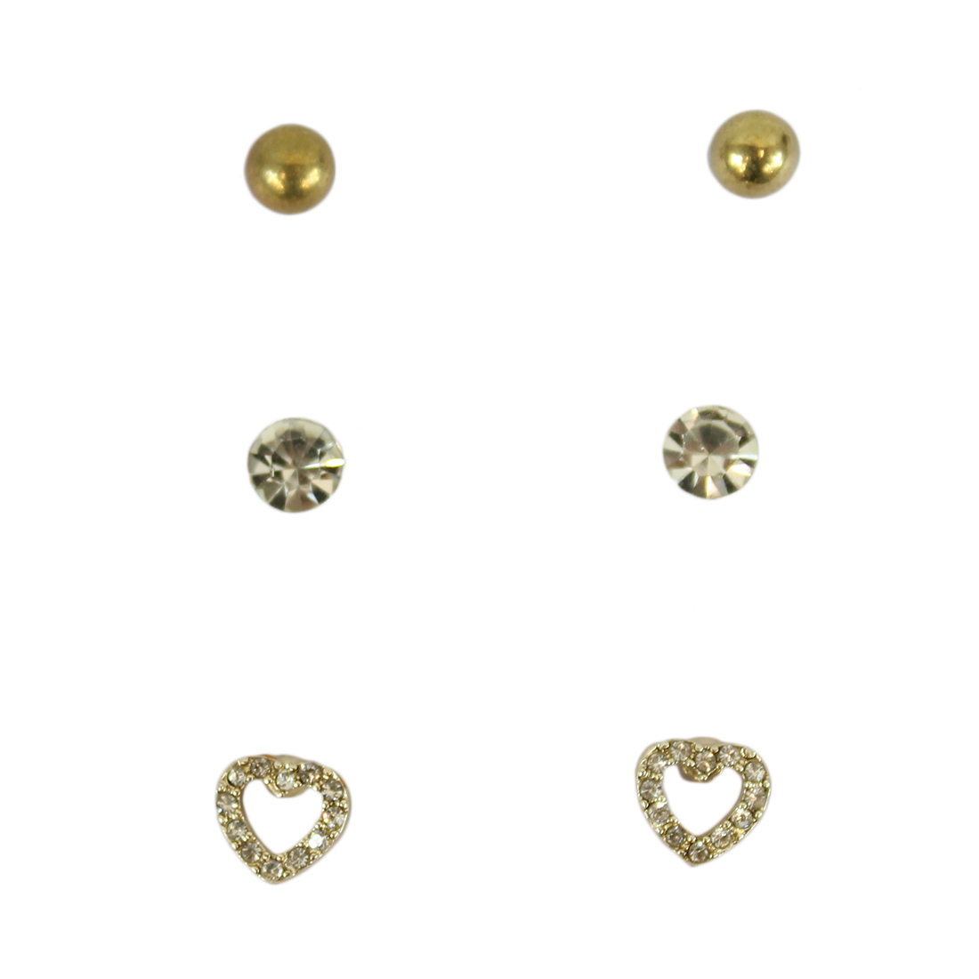 Set of three earrings with pearl, diamond and heart