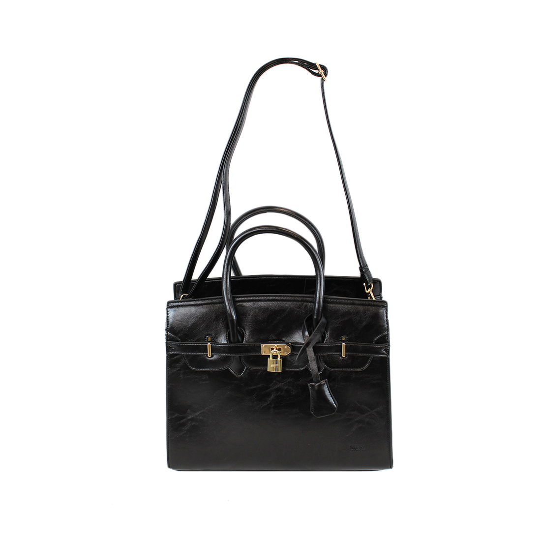 Leather Glossy Shoulder Bag With Padlock