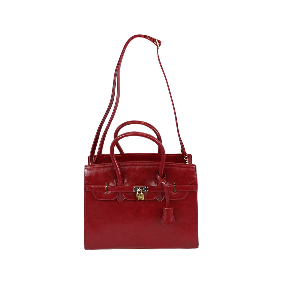 Leather Glossy Shoulder Bag With Padlock
