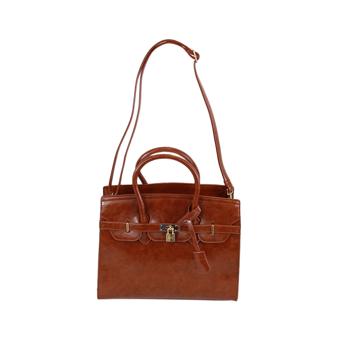 Leather Glossy Shoulder Bag With Padlock