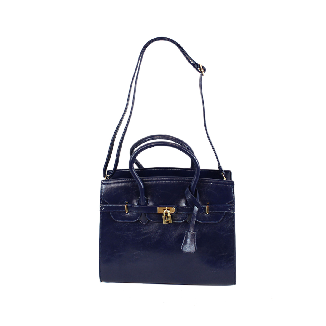 Leather Glossy Shoulder Bag With Padlock