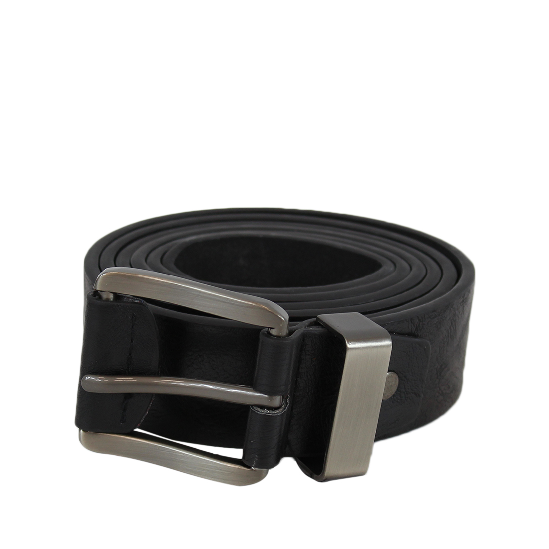 Plain wide leather belt with silver leathered buckle