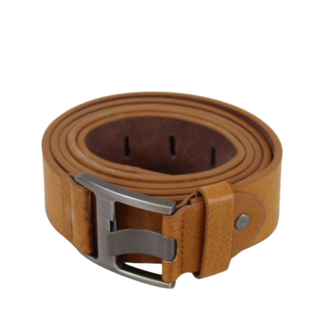 Plain wide leather belt with silver leathered buckle