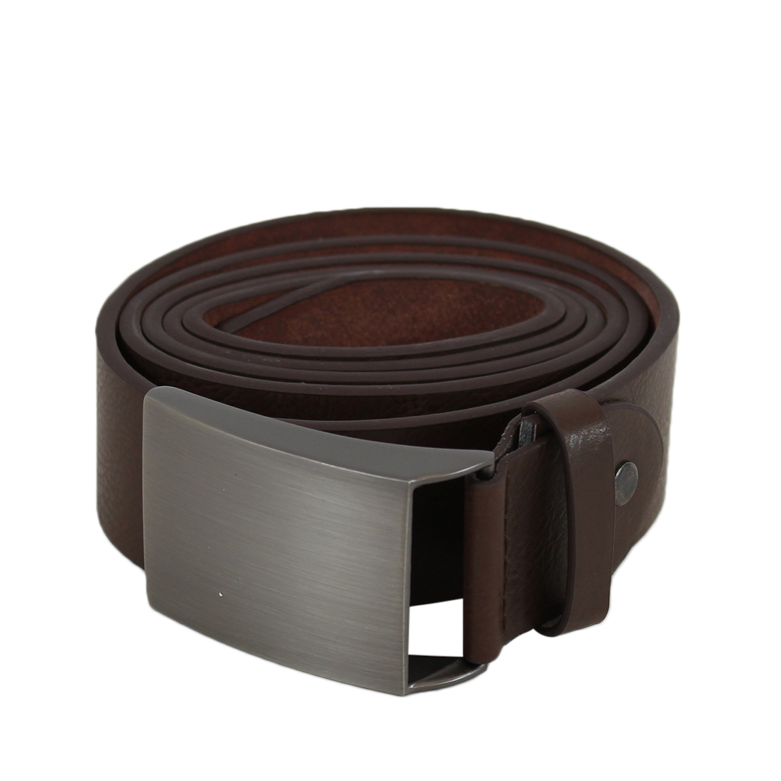 Plain wide leather belt with metal buckle