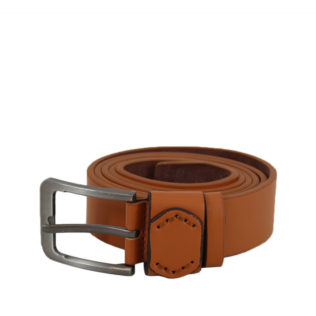 Plain wide leather belt with silver buckle