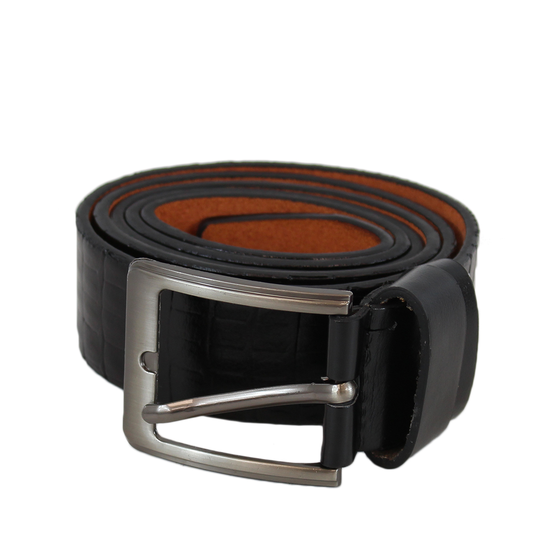 Plain shiny wide leather belt with silver buckle
