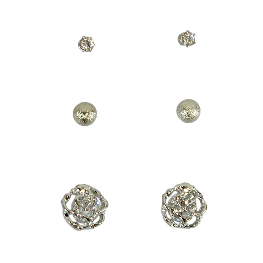 Set of three earrings with rose & diamond