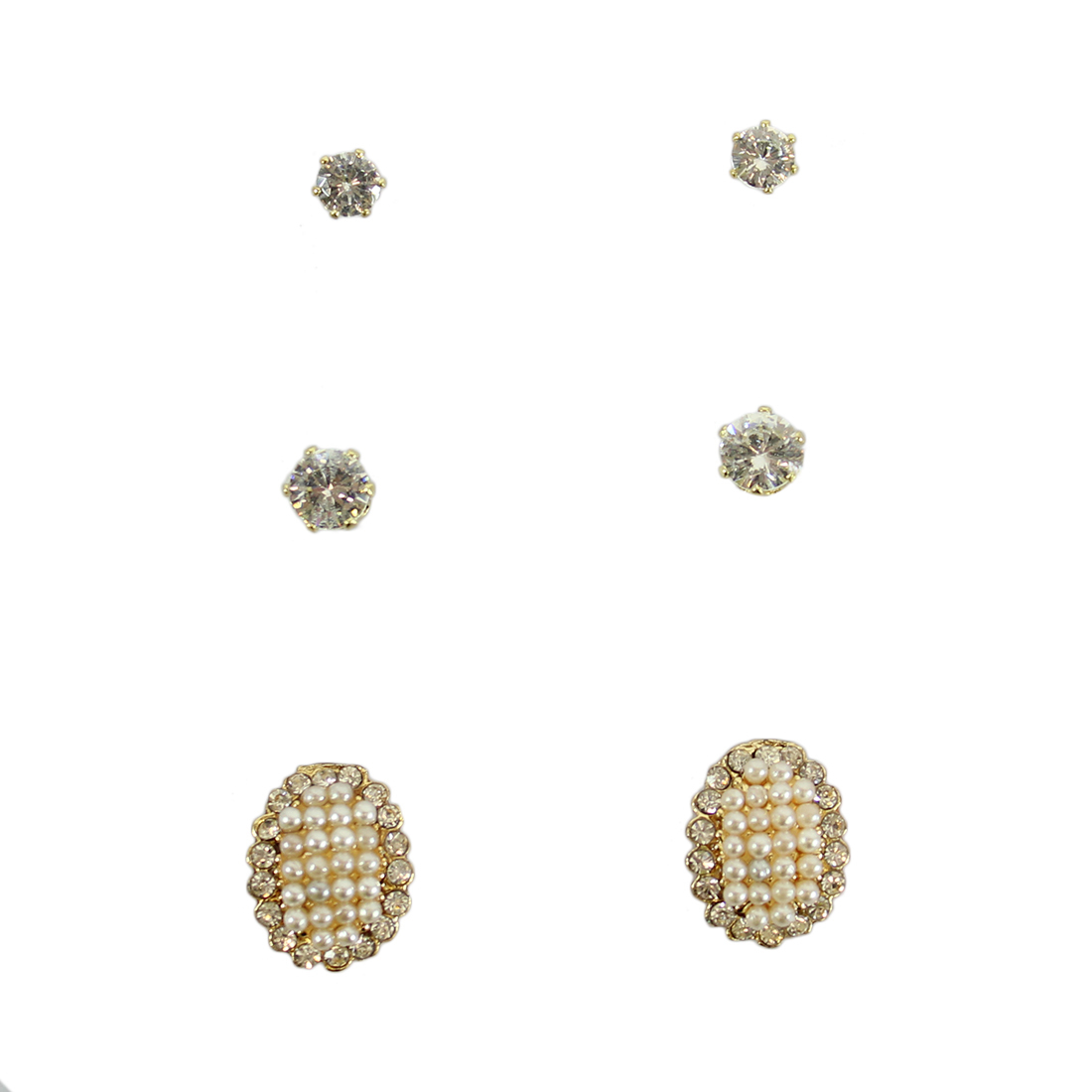 Set of three earrings diamond with pearls