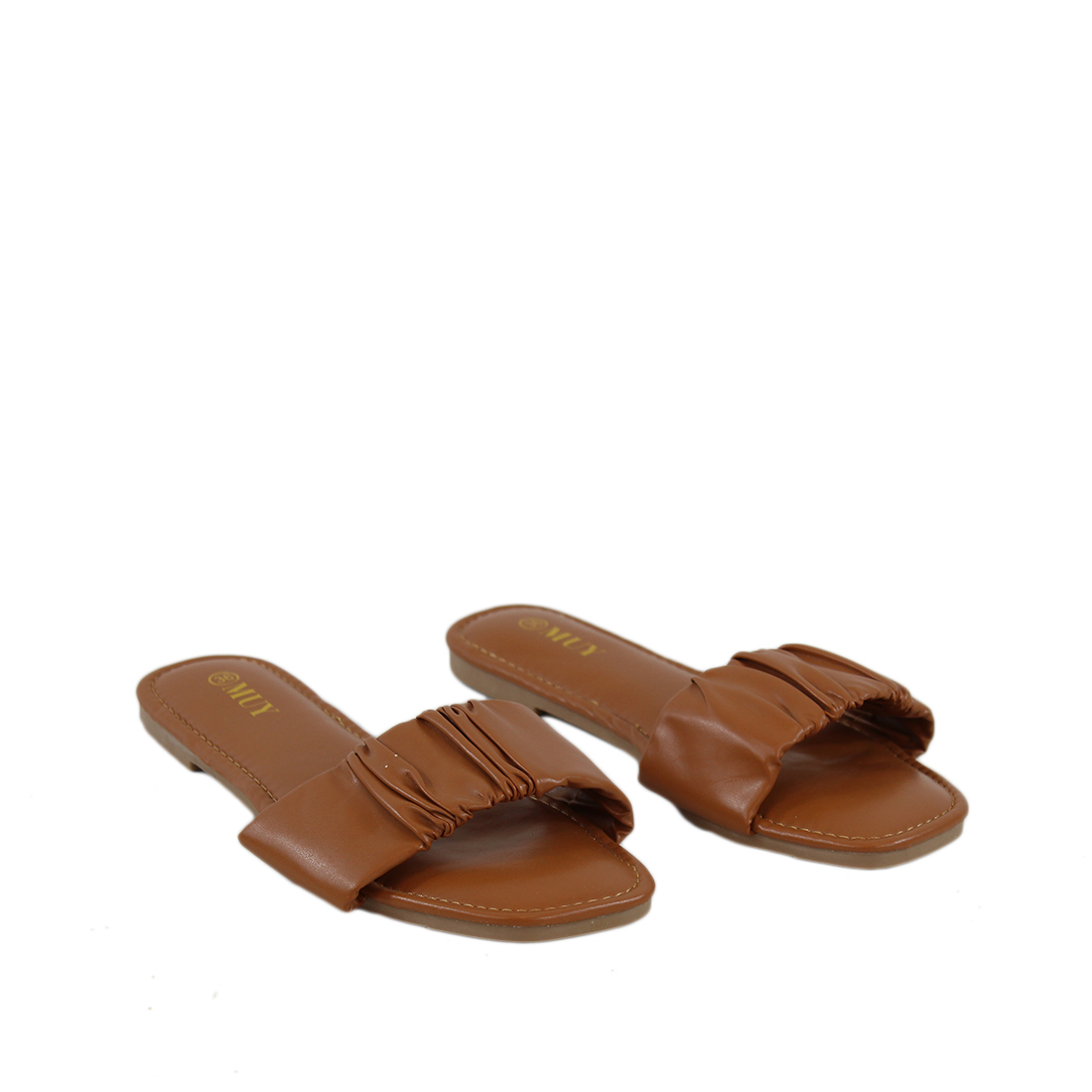 Ruched Single Band Slide Sandals
