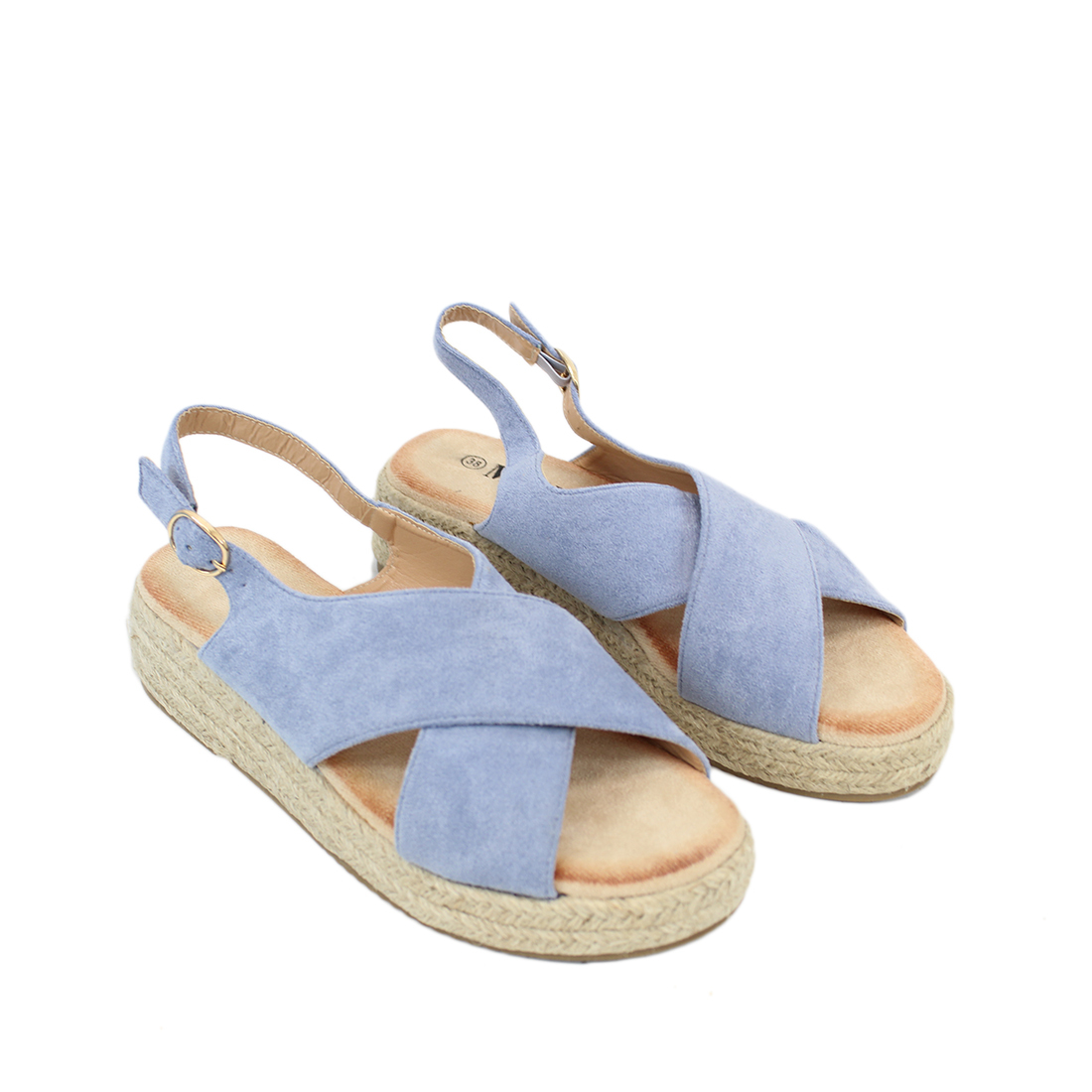 * Sued crossed strap design infront
