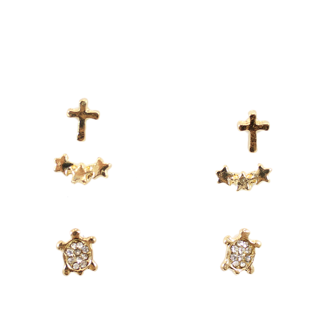 Three earing set cross, star & turtle