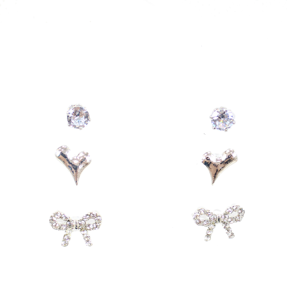 Three earrings bow, heart & diamond