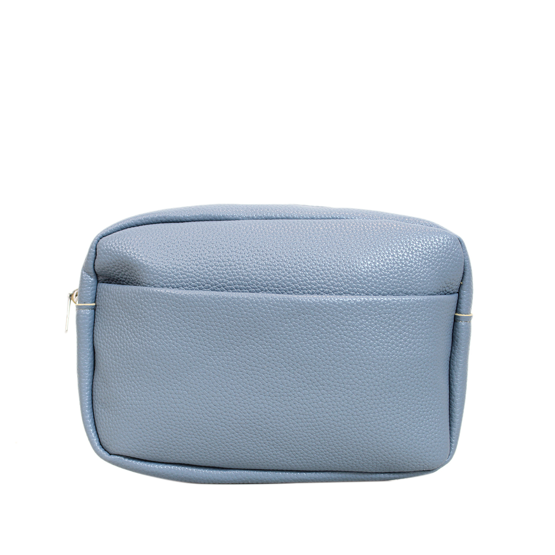 Plain with front pocket and back zip, mixed color strap
