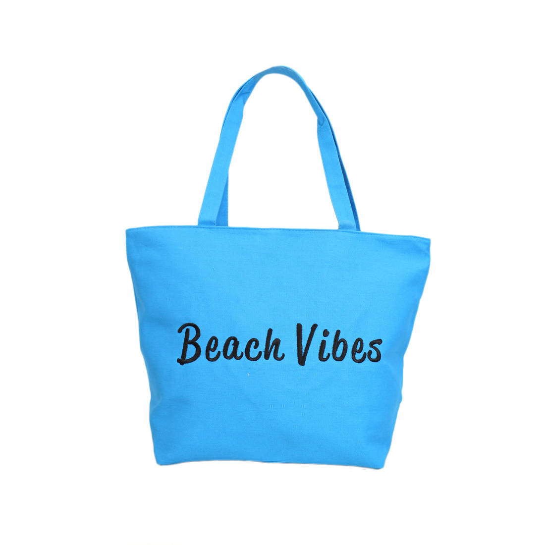 Fabric with beach vibes wording embroidered infront