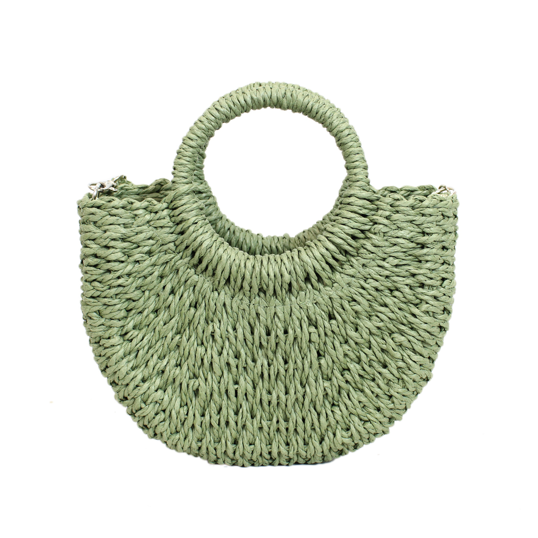 Straw plain half circle handbag