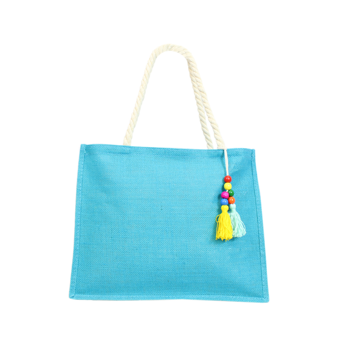 Rectangular with two straw straps and colorful hanging decoration