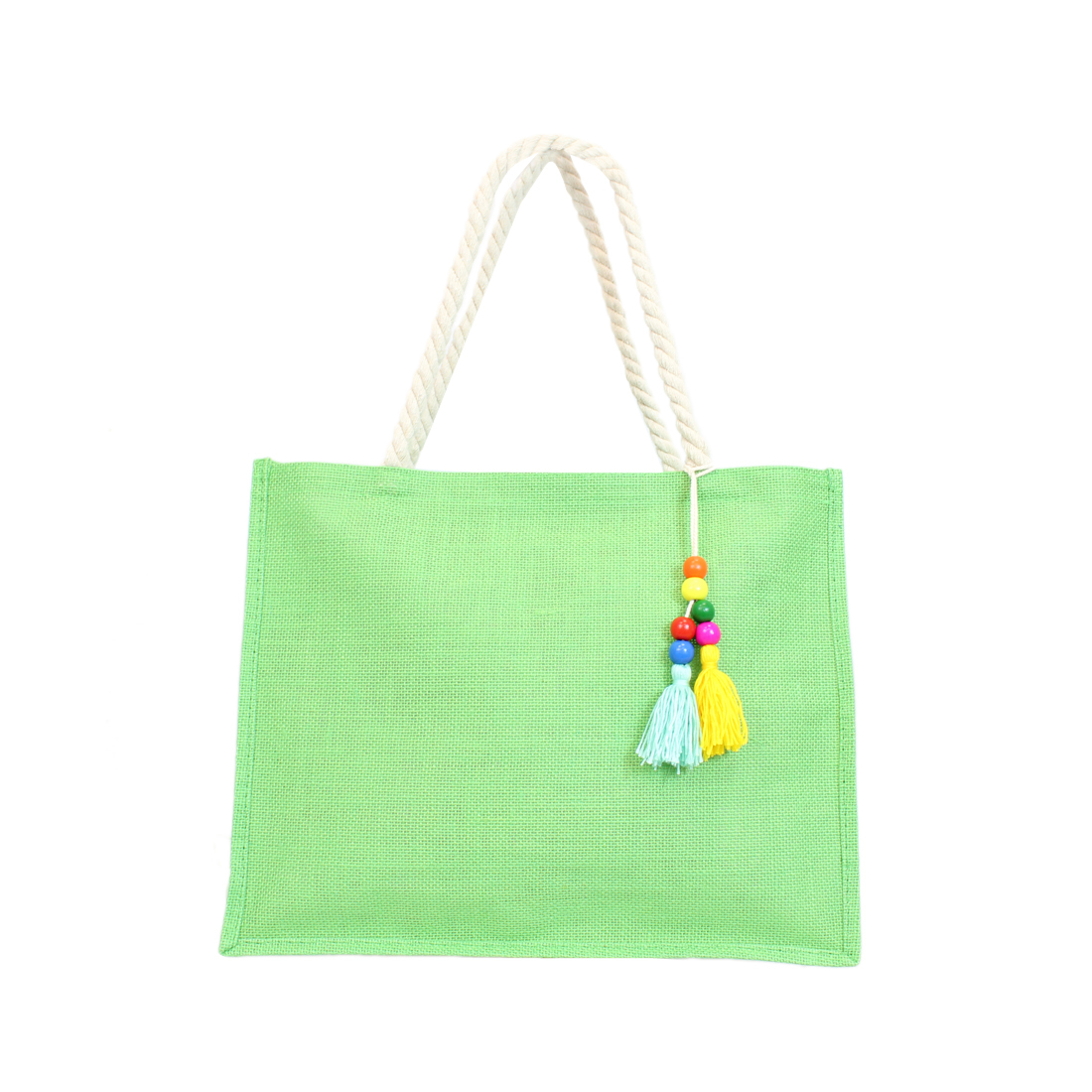 Rectangular with two straw straps and colorful hanging decoration