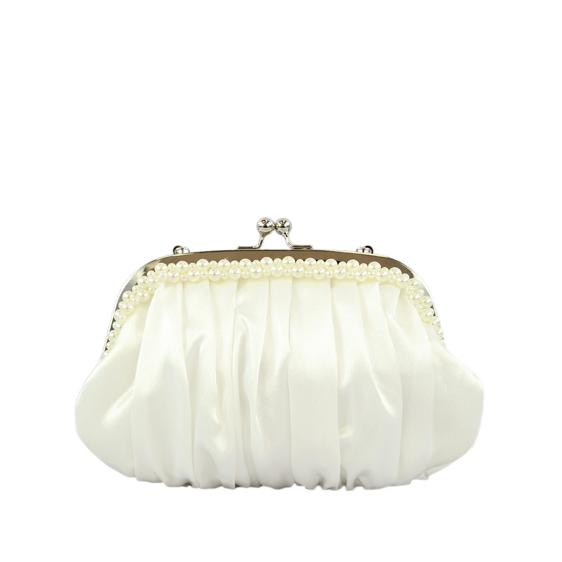 Sateen clutch bag with pearl decorations on the top edge