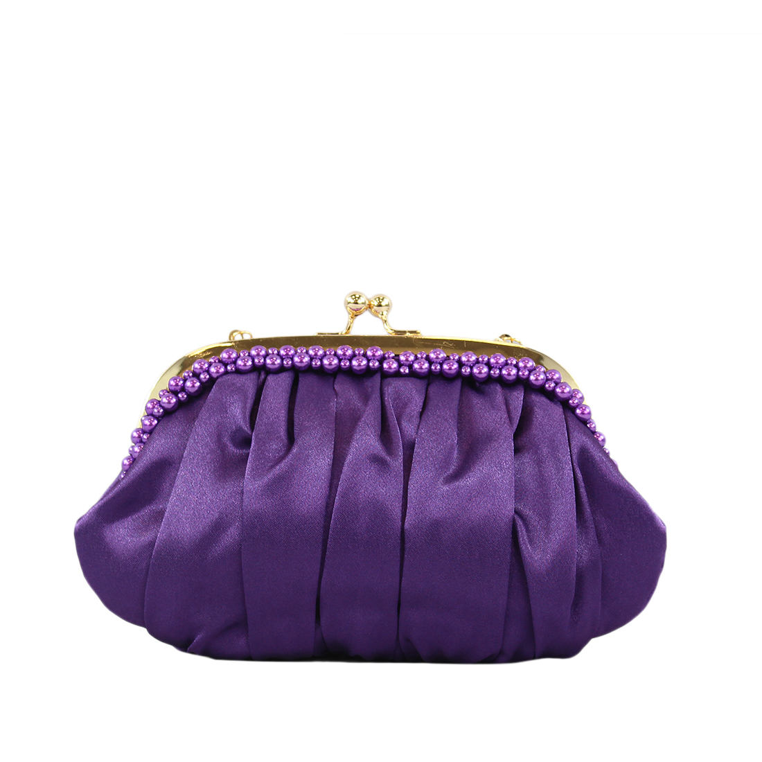 Sateen clutch bag with pearl decorations on the top edge