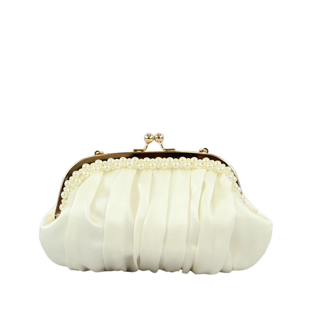 Sateen clutch bag with pearl decorations on the top edge