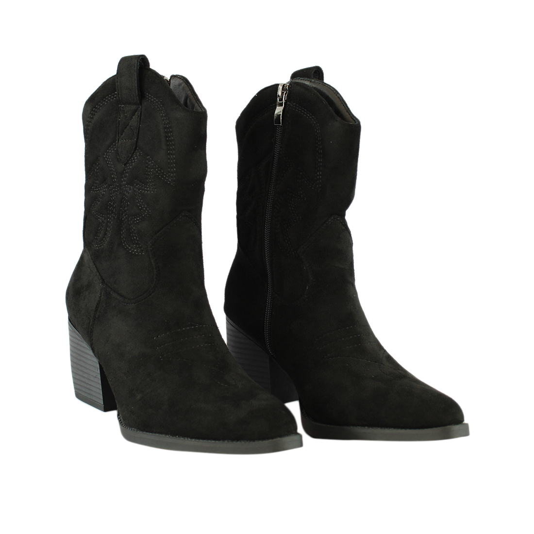 * Suede Cowboy Ankle Heel Boots