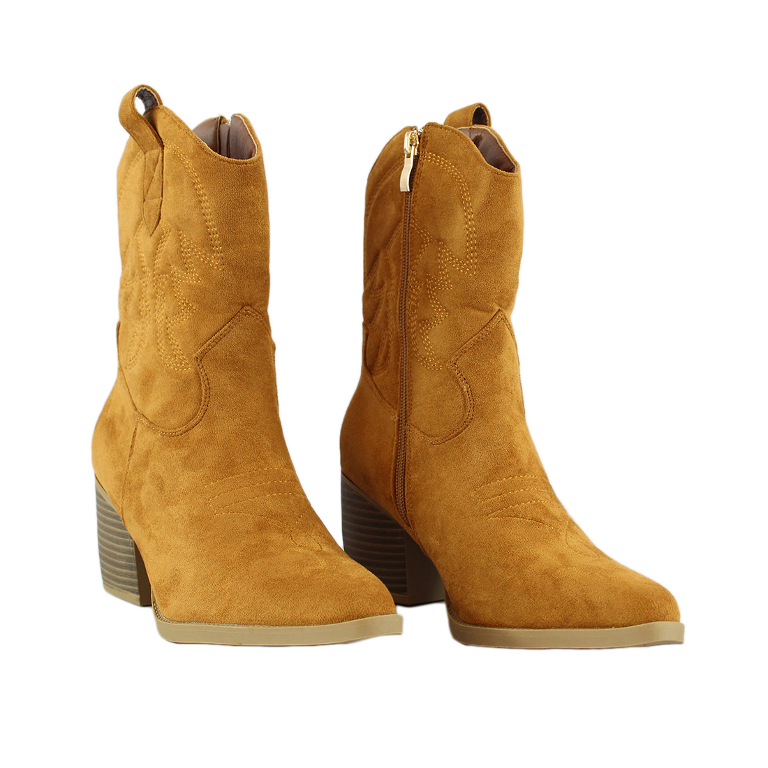 Suede Cowboy Ankle Heel Boots