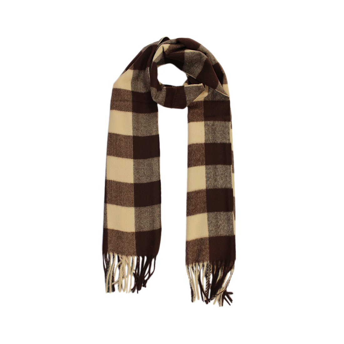 Brownish - beige checked fringed scarf