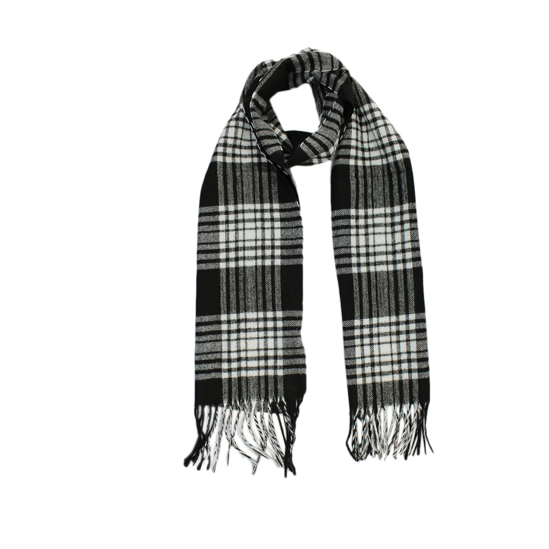 Black squares with alternate light and dark stripes scarf