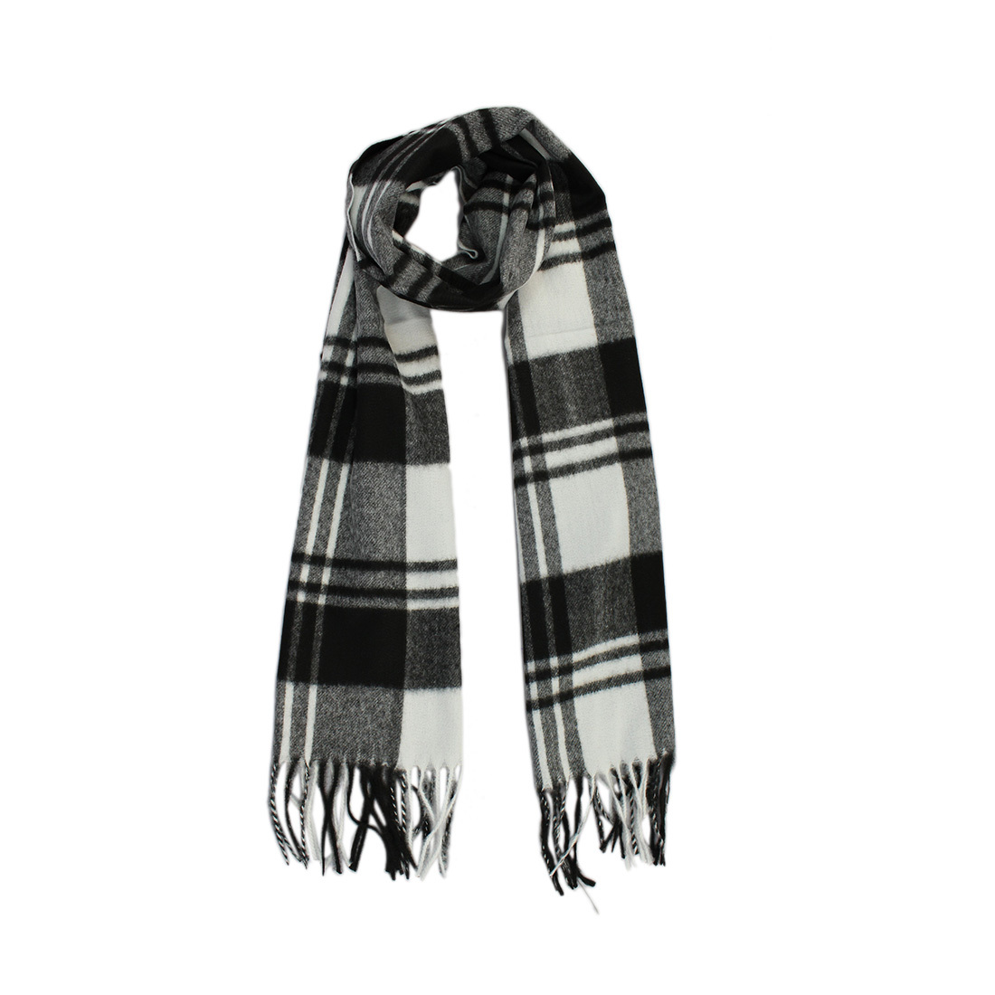 Checked fringed and thin black lines scarf